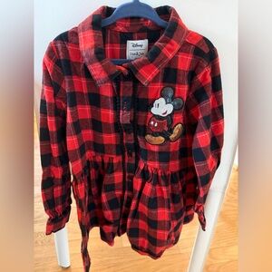 Pippa & Julie red and black plaid shirt/dress with a sequined Mickey Mouse stars